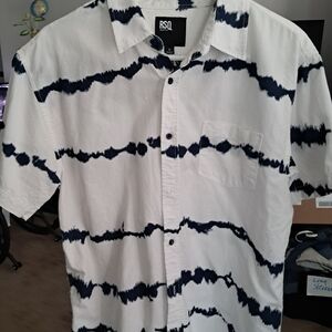 RSQ Men's Navy and White Casual Shirt